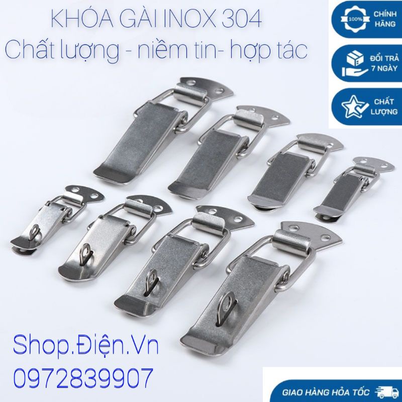 Khóa gài inox 304 dạng trơn size 74mm tặng kèm vít inox.