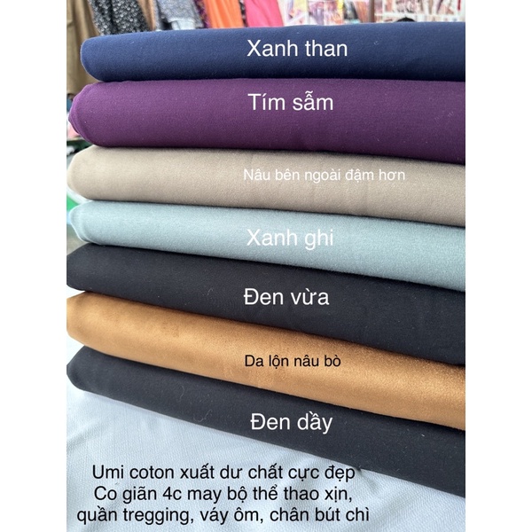 Vải Umi cotton dày nhiều màu đẹp- co giãn tốt 4c,may quần Váy bộ không thể đẹp hơn