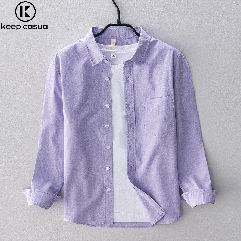 Áo Sơ Mi Cotton Oxford Tay Dài Màu Trơn Phong Cách Retro Cho Nam