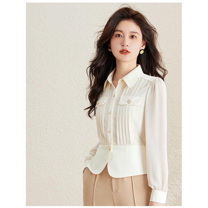 Áo Sơ Mi Vải Voan Tay Dài Ôm Eo Phong Cách Phương Tây Thời Trang Mùa Thu 2022 Mới