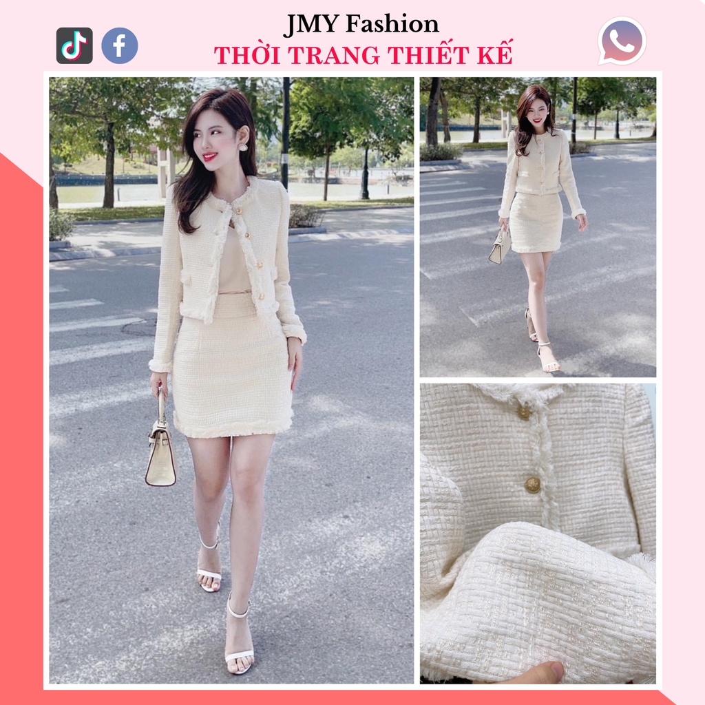 áo khoác dạ dài tay dáng ngắn, chân váy bút chì - TH Hà Thanh