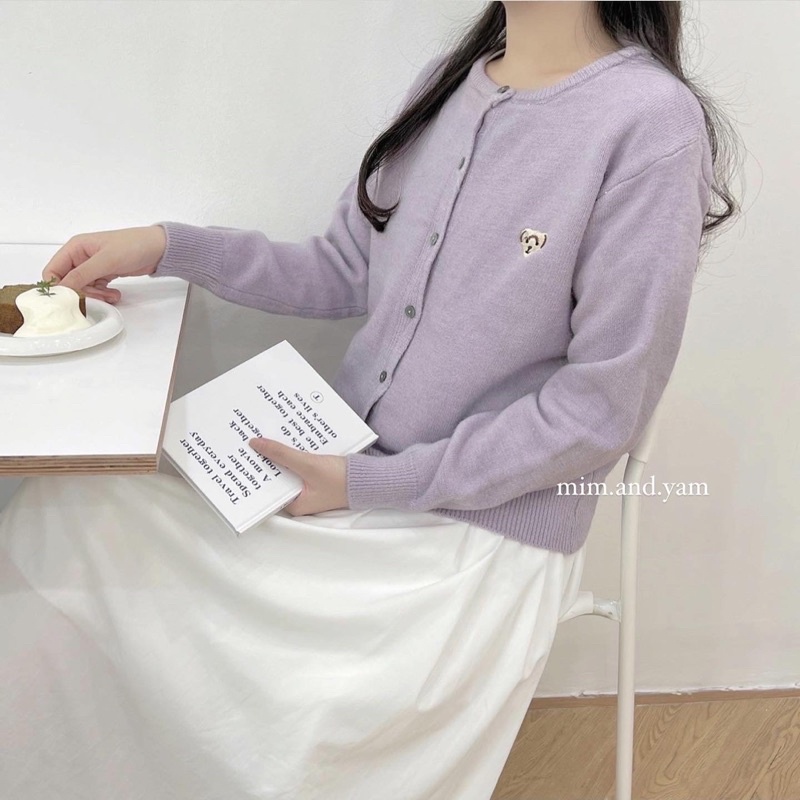 Áo cardigan thêu gấu