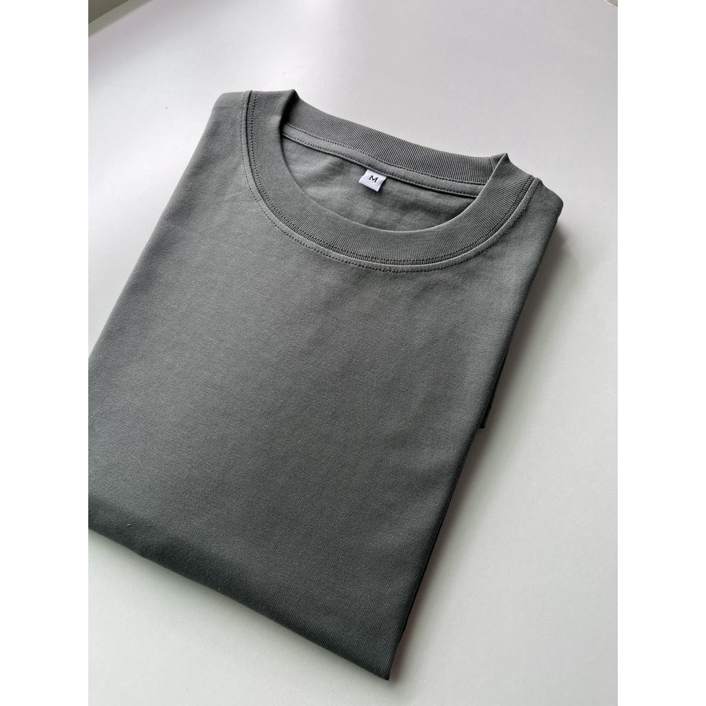 Áo thun form rộng màu xám vải 100% cotton định lượng vải dày 240g