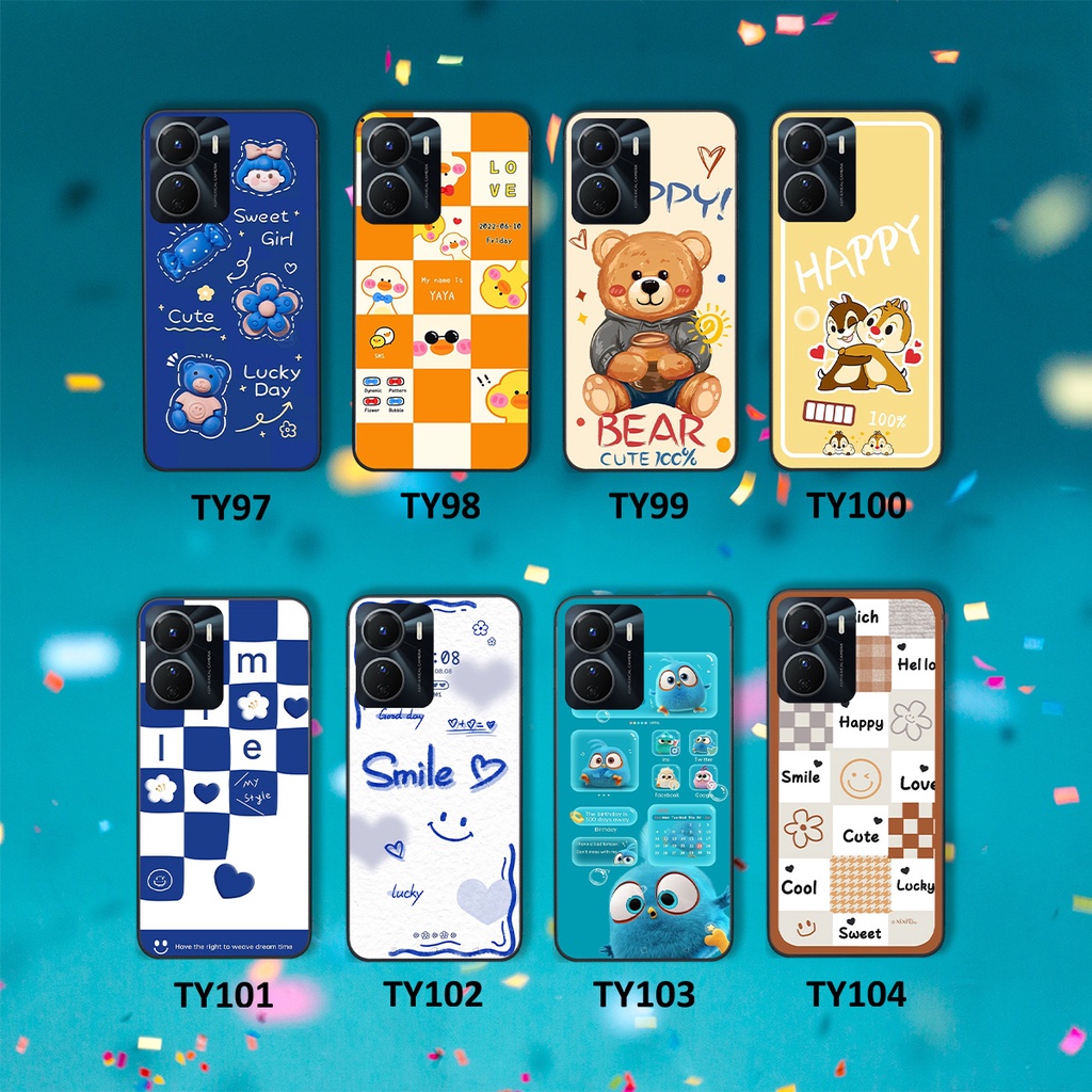 Ốp Vivo Y16 in hình gấu vịt caro nhiều màu sắc ngộ nghĩnh dễ thương