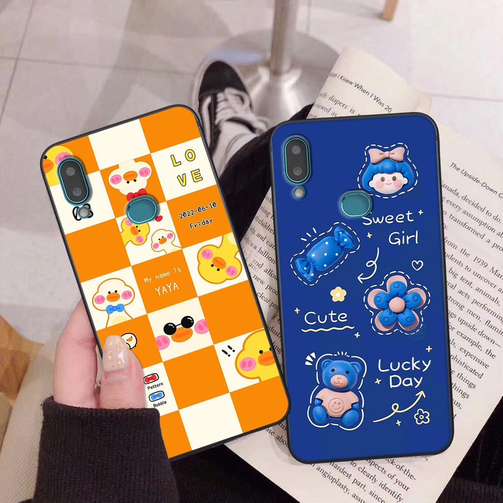 Ốp Samsung A10s in hình gấu vịt caro nhiều màu sắc ngộ nghĩnh dễ thương