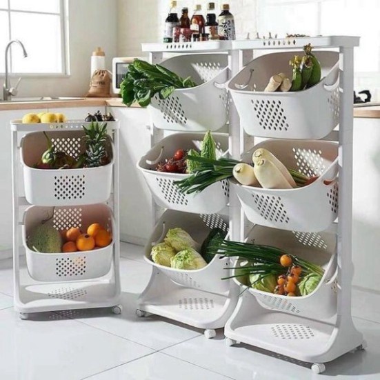 Kệ sọt để đồ gia dụng 3 tầng Việt Nhật có bánh xe có thể tháo rời - đa chiều tiện lợi