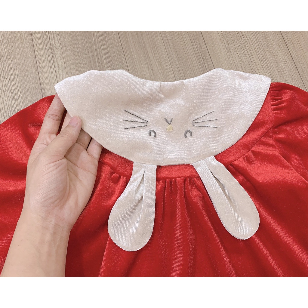 Váy nhung cổ thêu hình thỏ cho bé VMI005