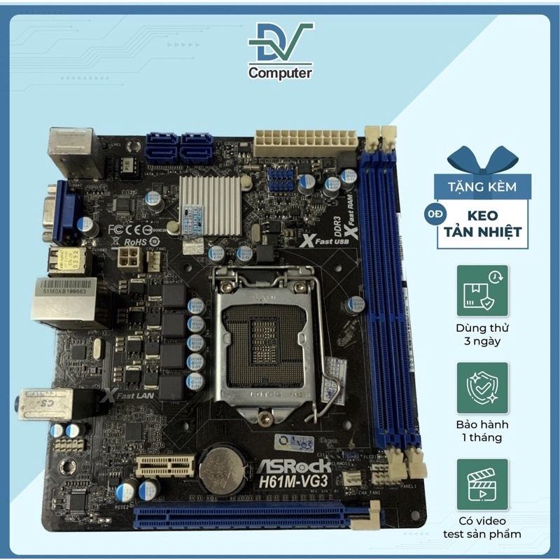 H61 hãng ASRock đủ các mã hàng đẹp bảo hành 1 tháng socket1155