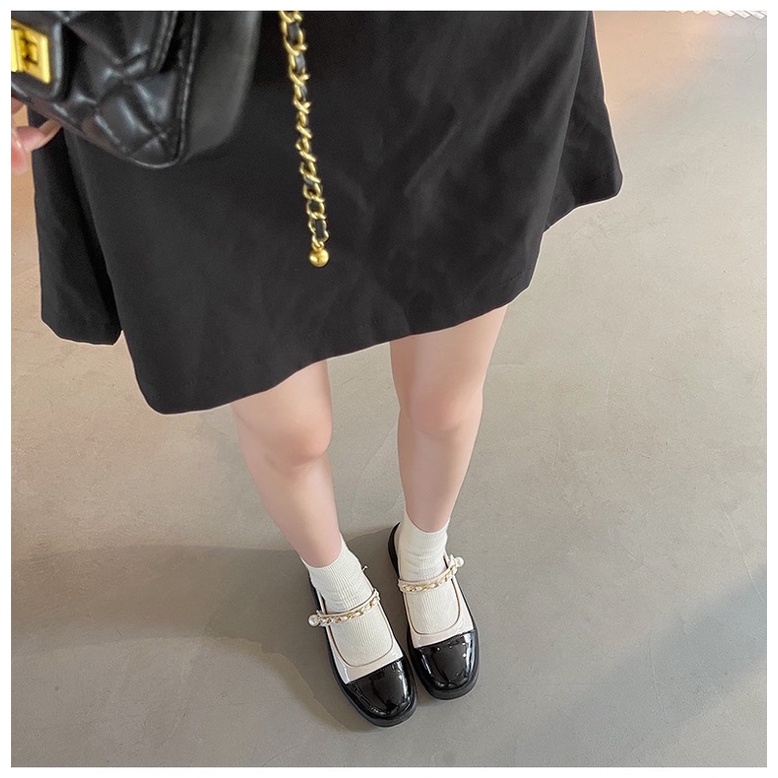Giày búp bê có quai Mary Jane phối màu quai xích đế cao 3.5cm Yannie Lolita