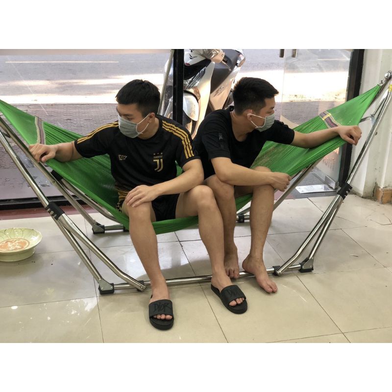 Võng xếp người lớn khung võng inox 304 kèm võng lưới
