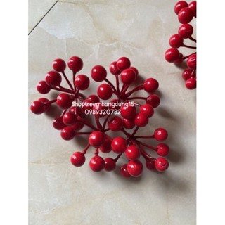 Chùm cherry xốp sơn đỏ 11 quả trang trí oản tài lộc..