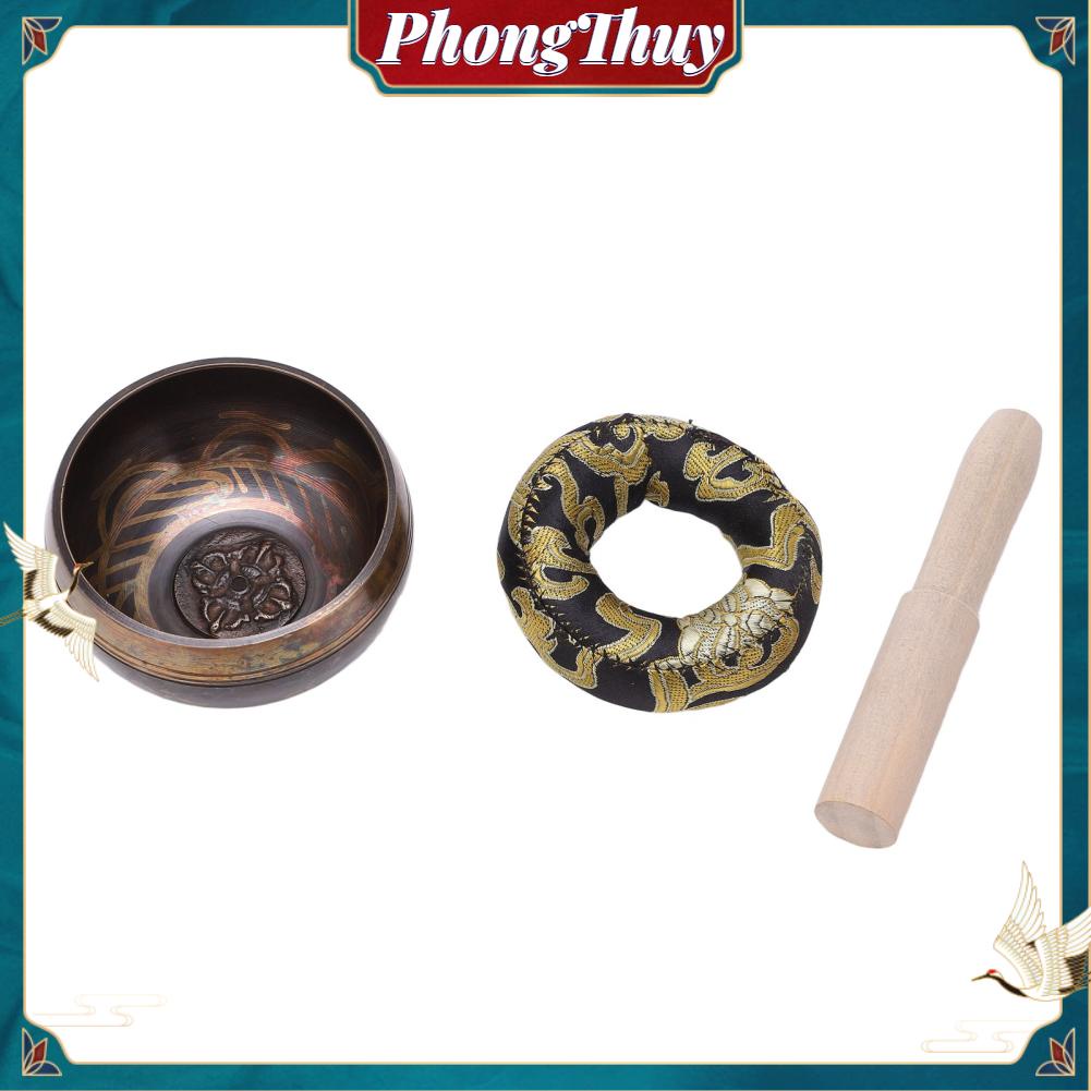 Chuông bát xoay Nepal Tây Tạng bằng Đồng Có cây gõ mõ và đế Tập Yoga Thiền Phật