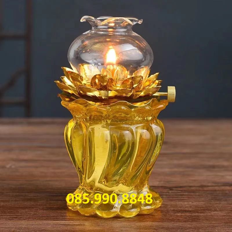 Đèn dầu hoa sen , Đèn dầu thờ cúng - Nhỏ gọn, tiện dụng, bấc dài, cháy lâu, độ bền cao