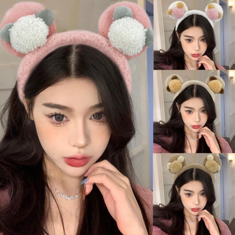 Băng Đô Cài Tóc Hình Tai Gấu Hoạt Hình Bằng Lông Nhung Dễ Thương Xinh Xắn