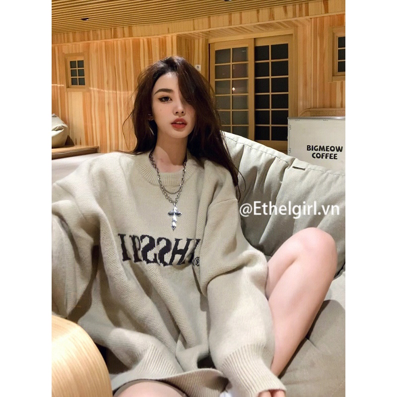 Ethelgirl Áo sweater Dệt Kim Mỏng Tay Dài Cổ Tròn Dáng Rộng In Họa Tiết Kiểu vintage Mỹ Xinh Xắn Cho Nữ | BigBuy360 - bigbuy360.vn