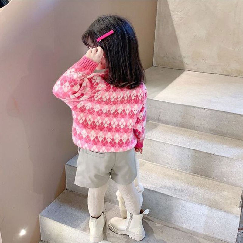 Áo sweater IQ ANGEL dệt kim phối nhung dày chui đầu kiểu Đức dễ thương cho bé gái