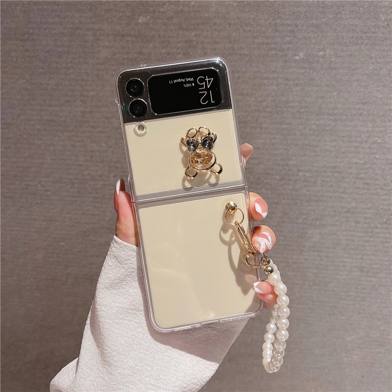 Ốp Điện Thoại Chống Sốc Có Vòng Tay Hình Gấu 3D Cho Samsung Galaxy Z Flip 3 Samsung Galaxy Z Flip 4