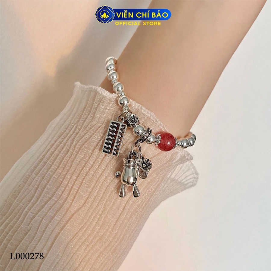 Lắc tay bi charm ngựa bàn tính đá dâu tây chất liệu bạc Thái thời trang phụ kiện trang sức nữ Viễn Chí Bảo L000278