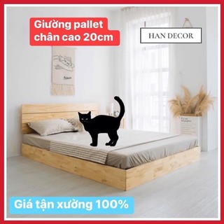 Giường ngủ pallet chân cao 20cm full kín chân có đầu giường