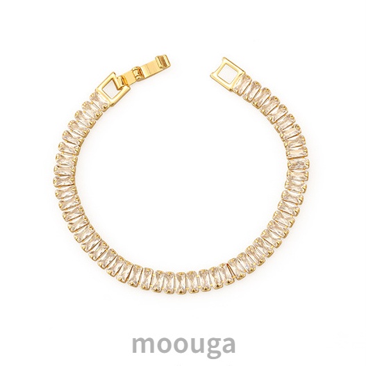 Moouga / Vòng Tay Dây Xích Dày Màu Vàng / Bạc Đính Kim Cương Thời Trang Sang Trọng