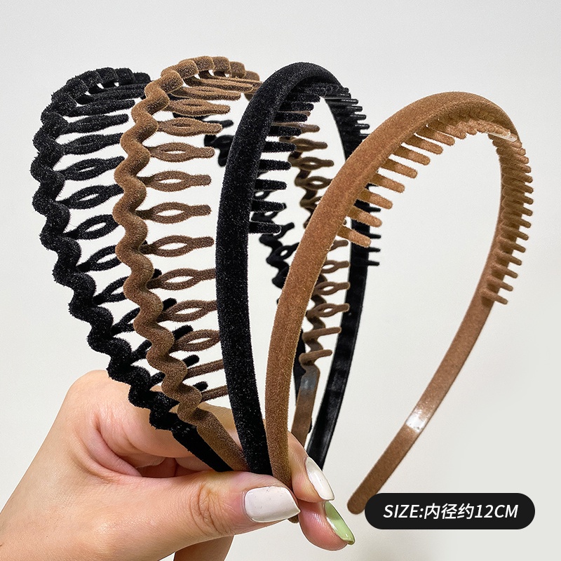 Băng Đô Gợn Sóng Màu Trơn Chống Trượt Có Răng Phong Cách Nhật Hàn Đơn Giản