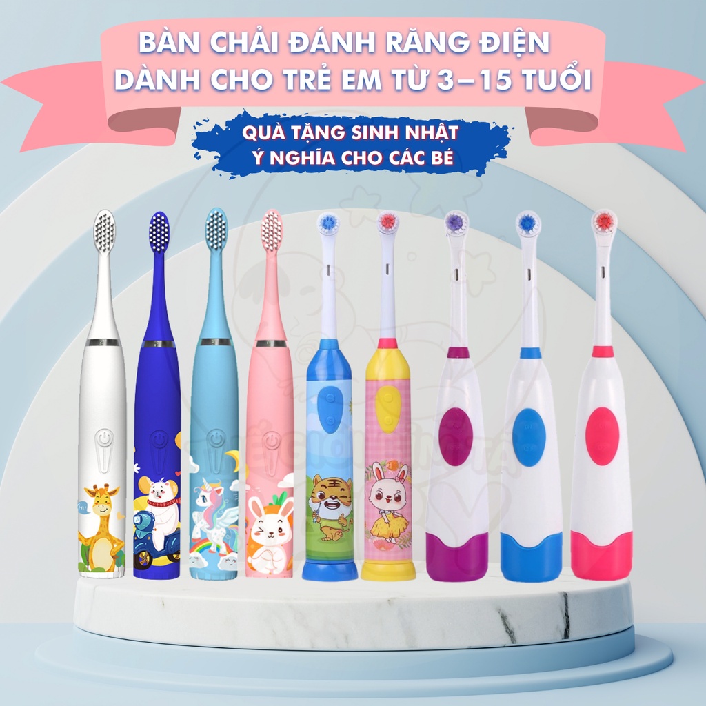 Bàn chải điện cho bé làm trắng và chăm sóc răng toàn diện, chế độ đánh răng tự động phù hợp cho trẻ từ 3-15 tuổi