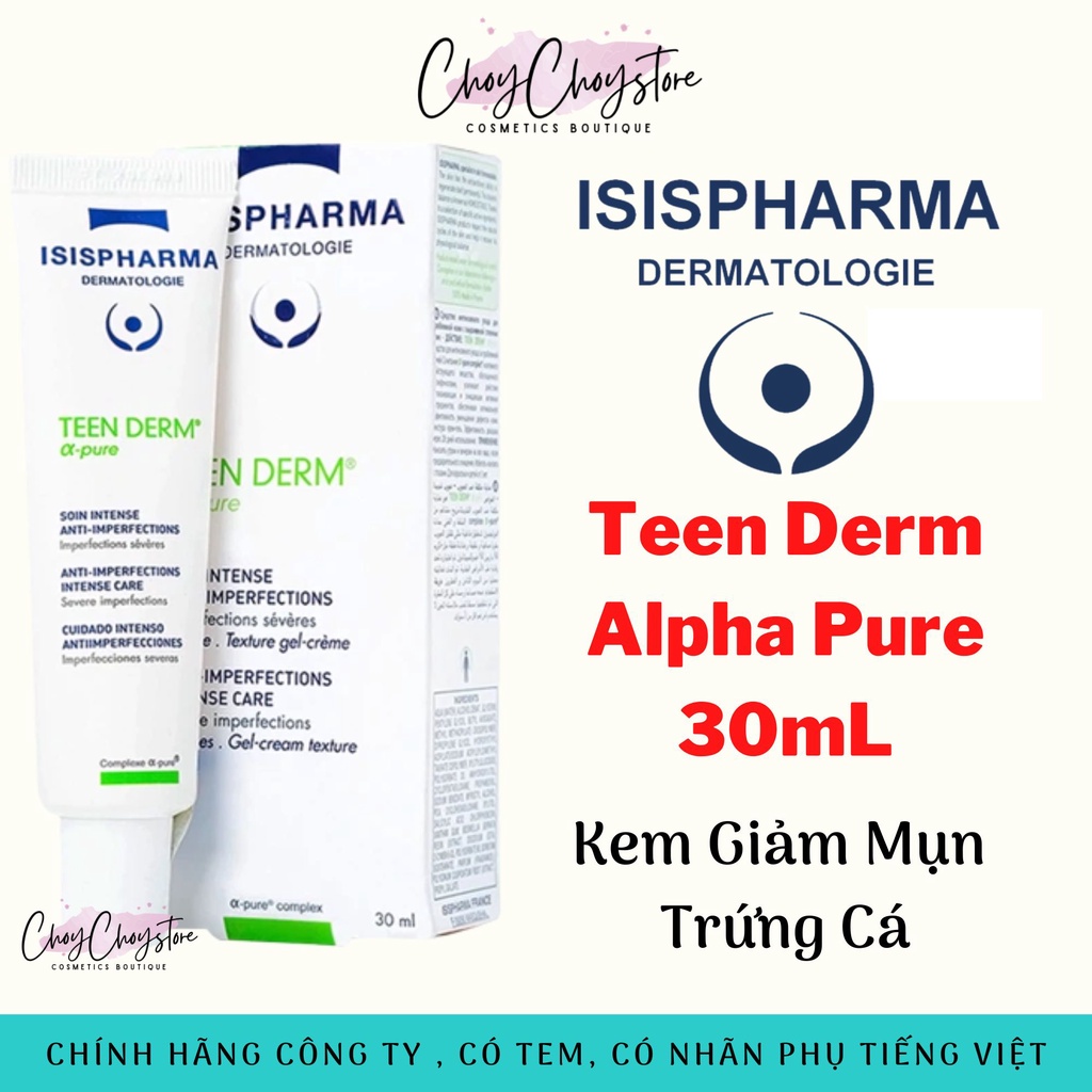 ISIS Pharma Teen Derm Alpha Pure 30mL Kem Giảm Mụn Trứng Cá