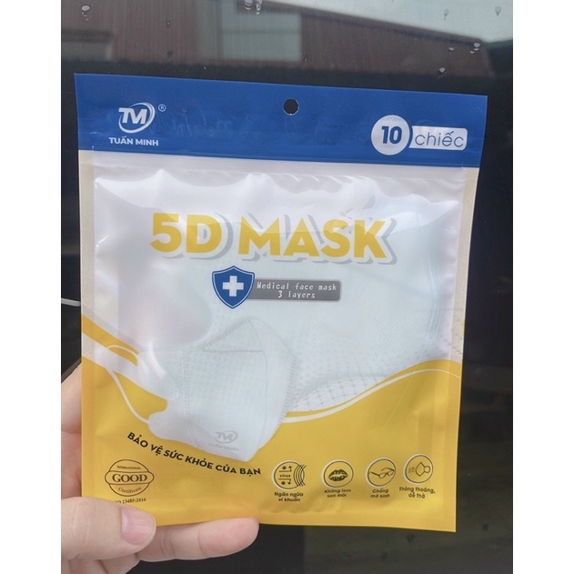 Khẩu Trang 5D Tuấn Minh 100 Cái Giá Sỉ Màu Trắng Mẫu Mới Ôm Sát Gọn Mặt, Thoáng Khí, Thoải Mái