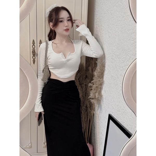 Set Áo Croptop + Váy Xẻ