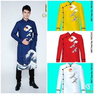  PT3 Áo dài nam cách tân áo dài đỡ tráp cưới hỏi in họa tiết 3D sắc nét vải mềm mịn 