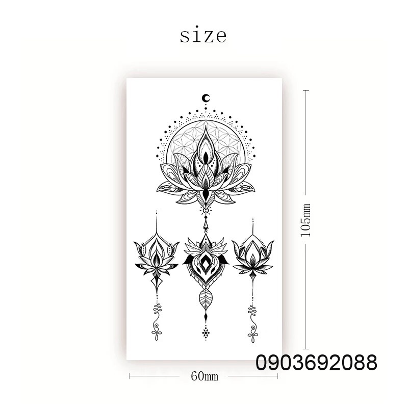 Hình Xăm Dán HCM, Hình Xăm Dán Tạm Thời Ivy Store, Sticker Tattoo Hoa Sen 10.5 x 6cm