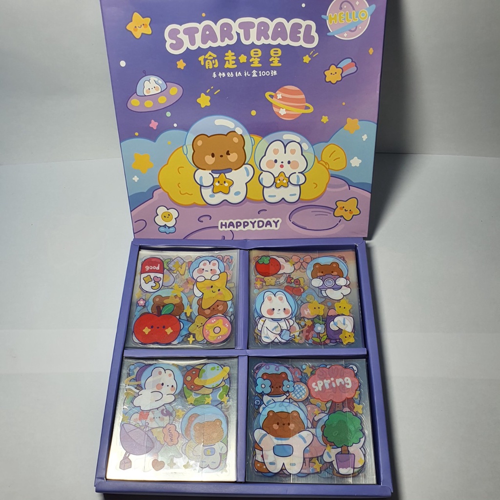Sticker 2D Set 100 tấm Hình Dán Laptop Bìa Vở Điện Thoại