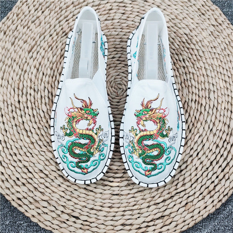 Giày Lười Vải Canvas Thêu Họa Tiết Phong Cách Trung Hoa Thời Trang Cho Nam Và Nữ