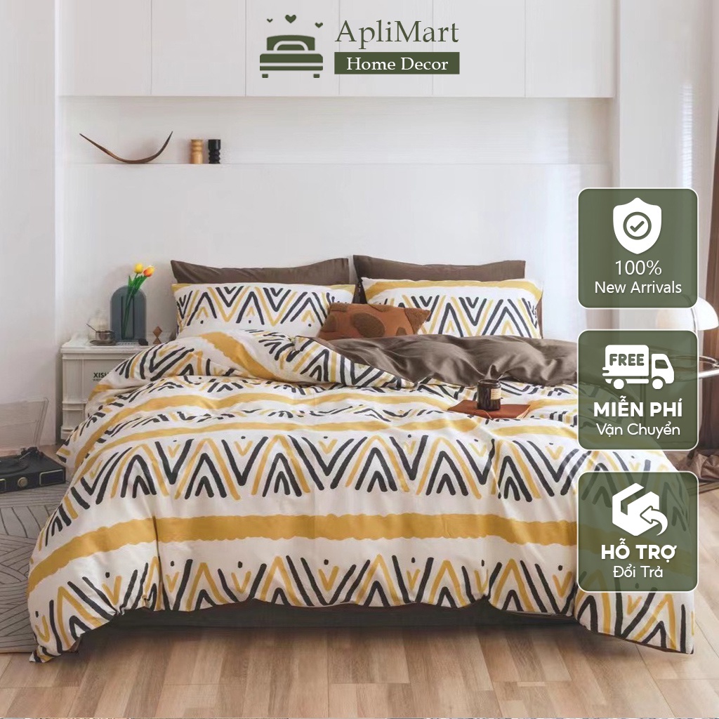 Bộ Chăn Ga Gối Cotton Living - 100% Cotton Hoạ Tiết Kẻ Mẫu Mới Nhất 2022 ( Vỏ Chăn Họa Tiết Kẻ Phối Màu Trơn - Ga Trơn )