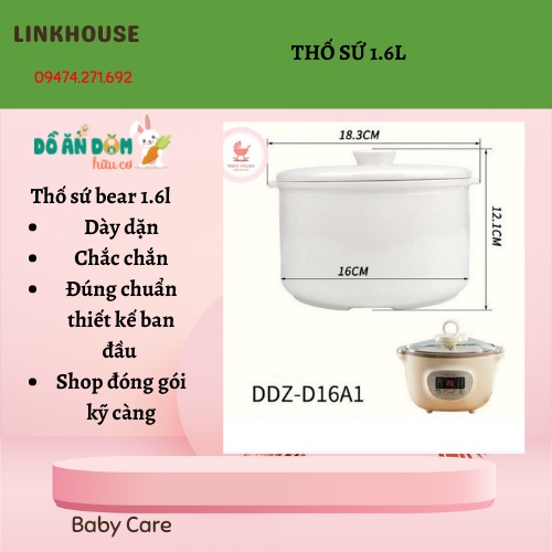 Phụ Kiện Thố Sứ ,Nắp Sứ, Nồi Sứ Nồi Nấu Cháo Chậm Bear (hàng chuẩn)