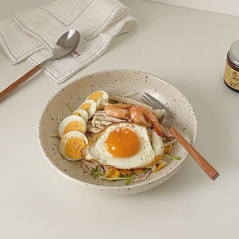 Sesame Point Splash Ink Đĩa Ăn Gốm Bộ Đồ Ăn Đĩa Sâu Bát Đĩa Nhật Bản Ánh Sáng Đĩa Thực Phẩm Đĩa Gốm 