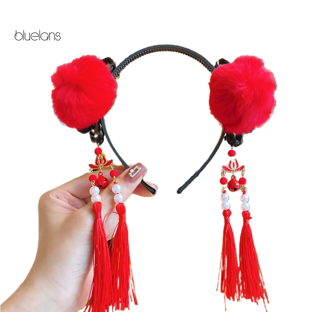 Băng Đô Cài Tóc Đính Nơ Tua Rua Phong Cách Trung Hoa Cho Bé Gái