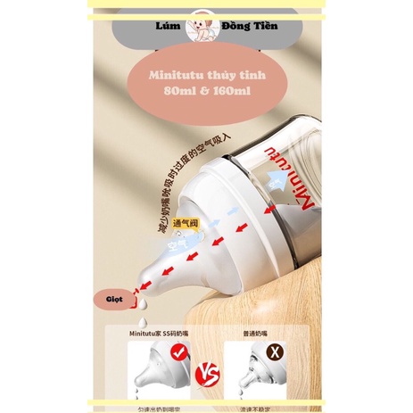 Bình Sữa Minitutu Thuỷ Tinh Mẫu Mới 80ml 160ml