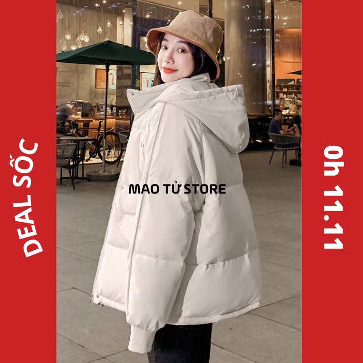 Áo khoác phao béo có mũ unisex siêu dày siêu ấm
