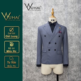 Bộ nam cao cấp 6 cúc màu xanh, cổ bản ve tao đột chỉ đẹp-VuHai