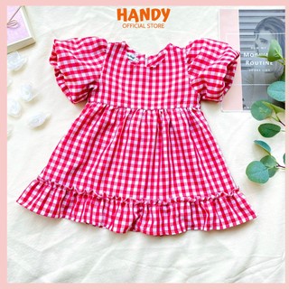 Đầm caro đỏ tay phồng dáng xoè dễ thương cho bé
