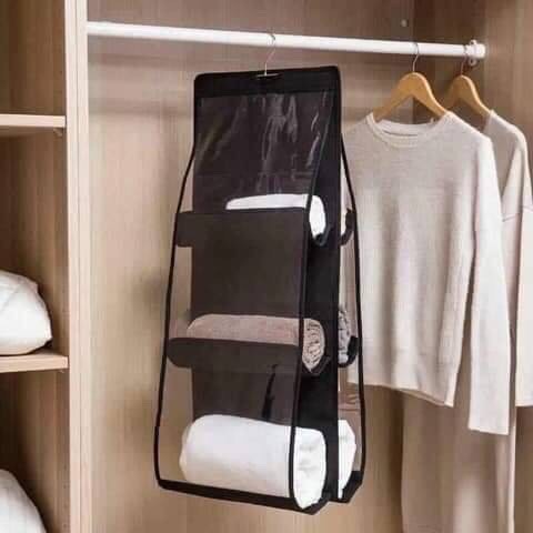 Túi Treo Đựng Bảo Quản Giỏ Sách 6 Ngăn 3 Tầng Đựng Đồ Tránh Bụi, Có Móc Treo Xoay 360 Độ, Treo Tường