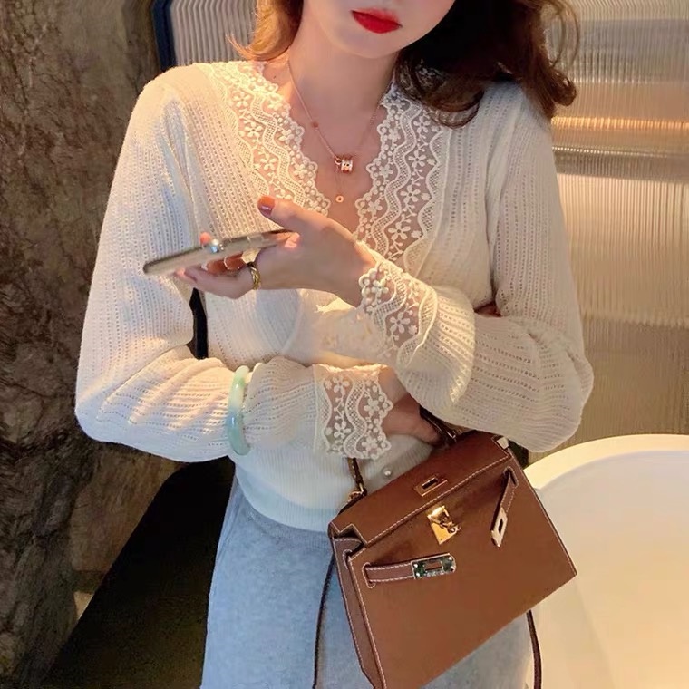 SUXI Áo Sweater Dệt Kim Cổ Chữ V Màu Sắc Trơn Phong Cách Vintage Dành Cho Nữ
