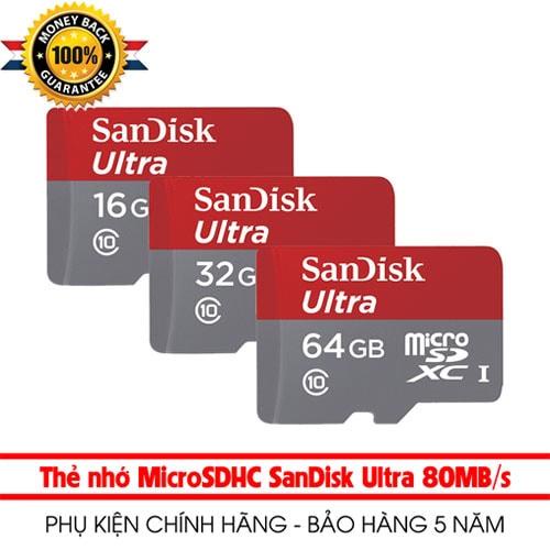 Thẻ nhớ micro SD sandisk Ultra A1 4GB / 8GB / 16GB / 32GB / 64GB / 128GB SDXC class 10 100Mb/s (có áo thẻ) Bảo hành