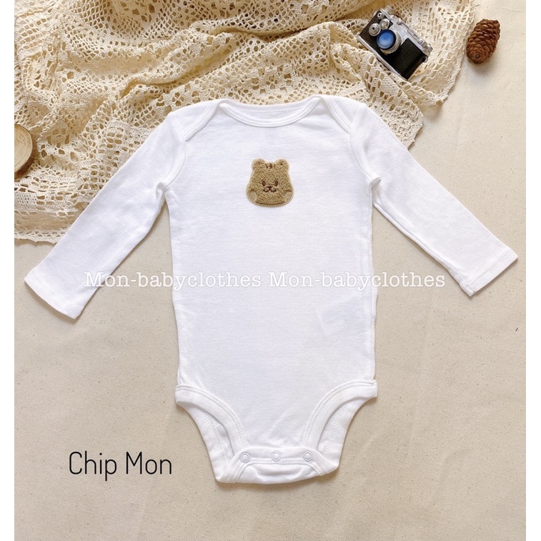 Bộ liền thân cotton mềm mịn trắng trơn cho bé