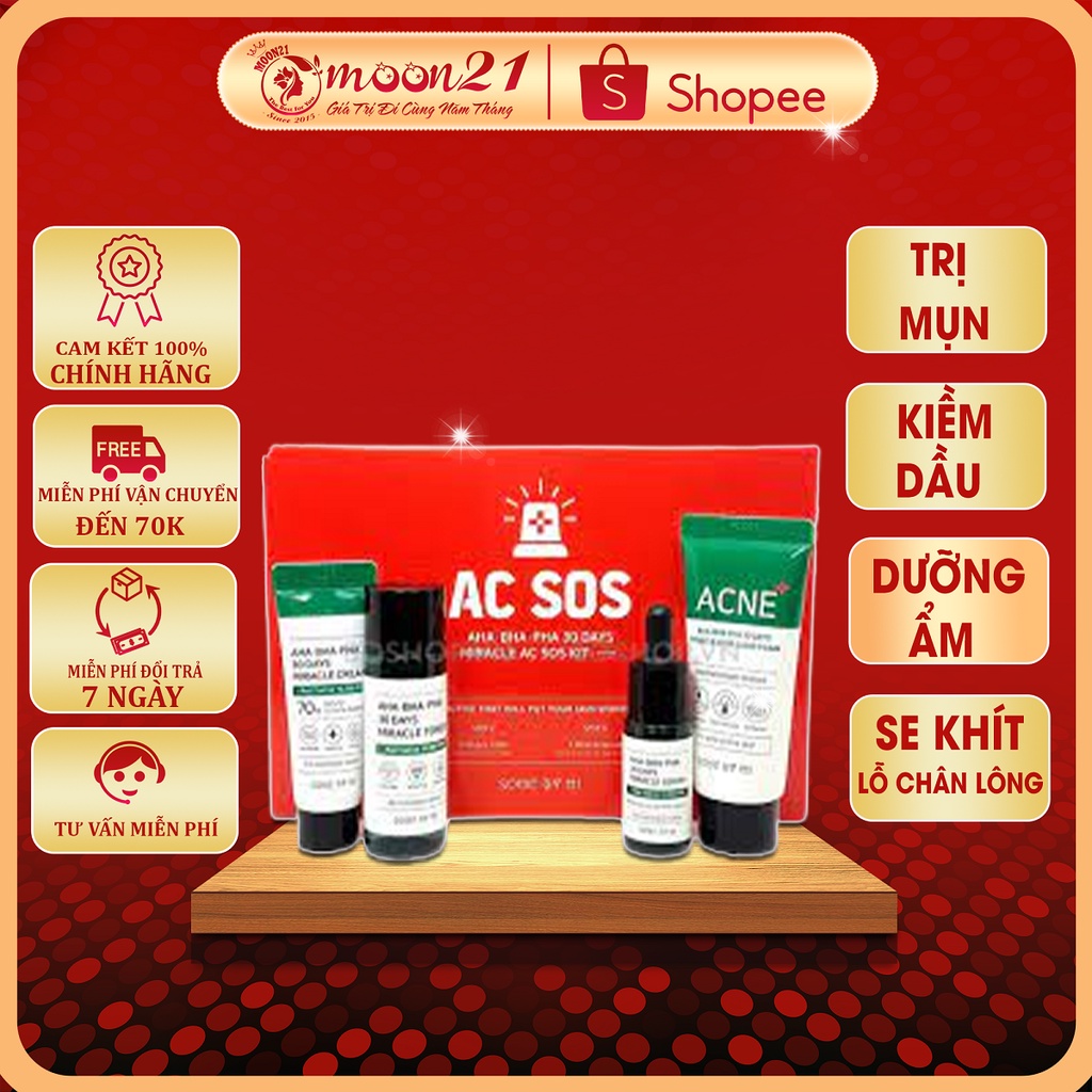 Bộ Kit Mỹ Phẩm Giảm Mụn Dưỡng Ẩm Kiềm Dầu Cho Mùa Đông MOON21 Some By Mi AHA-BHA-PHA 30 Days Miracle Travel S.O.S 4 món
