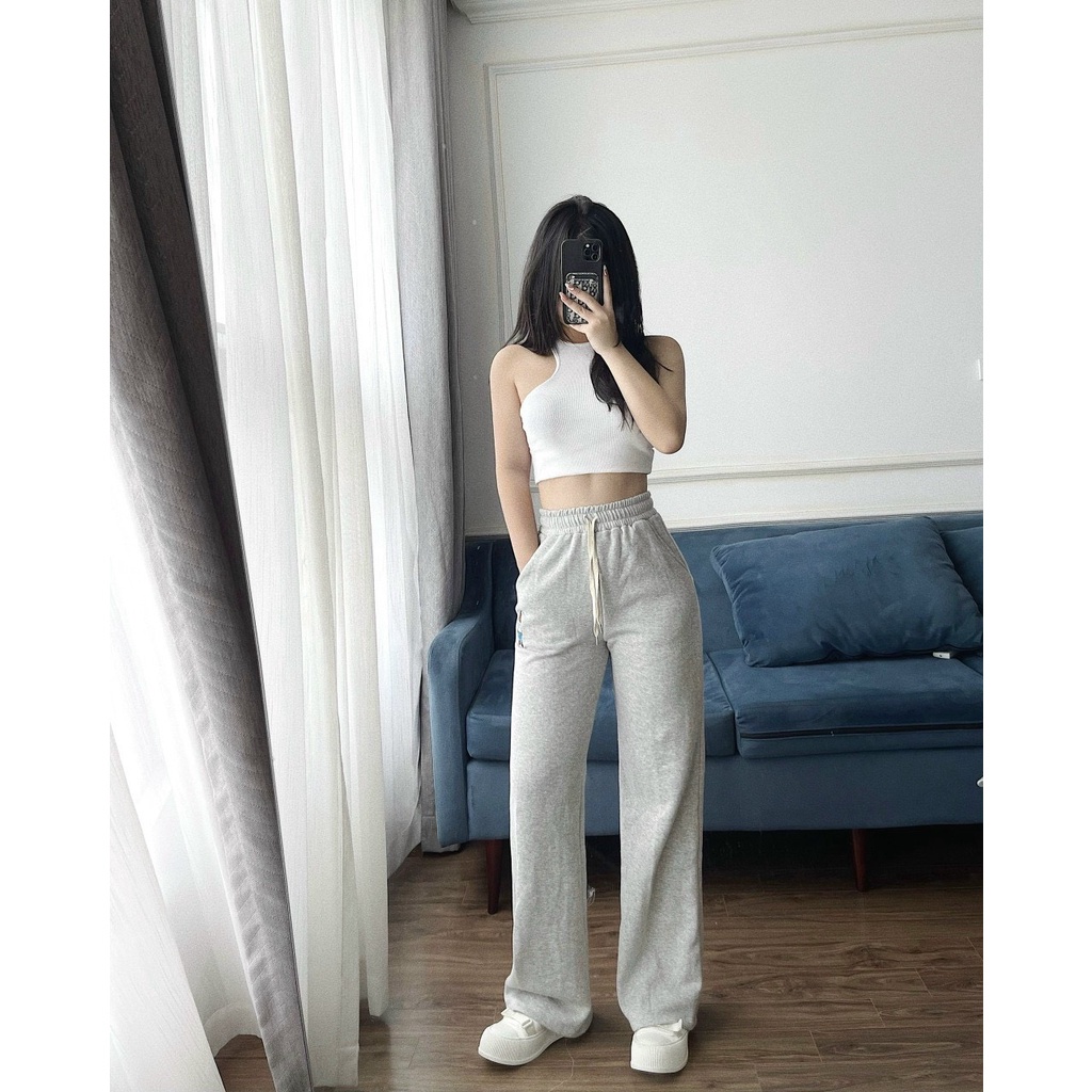 Quần nỉ ống rộng in hình chú Gấu vải dày dặn mặc mùa thu đông Azami Store - Mã 186