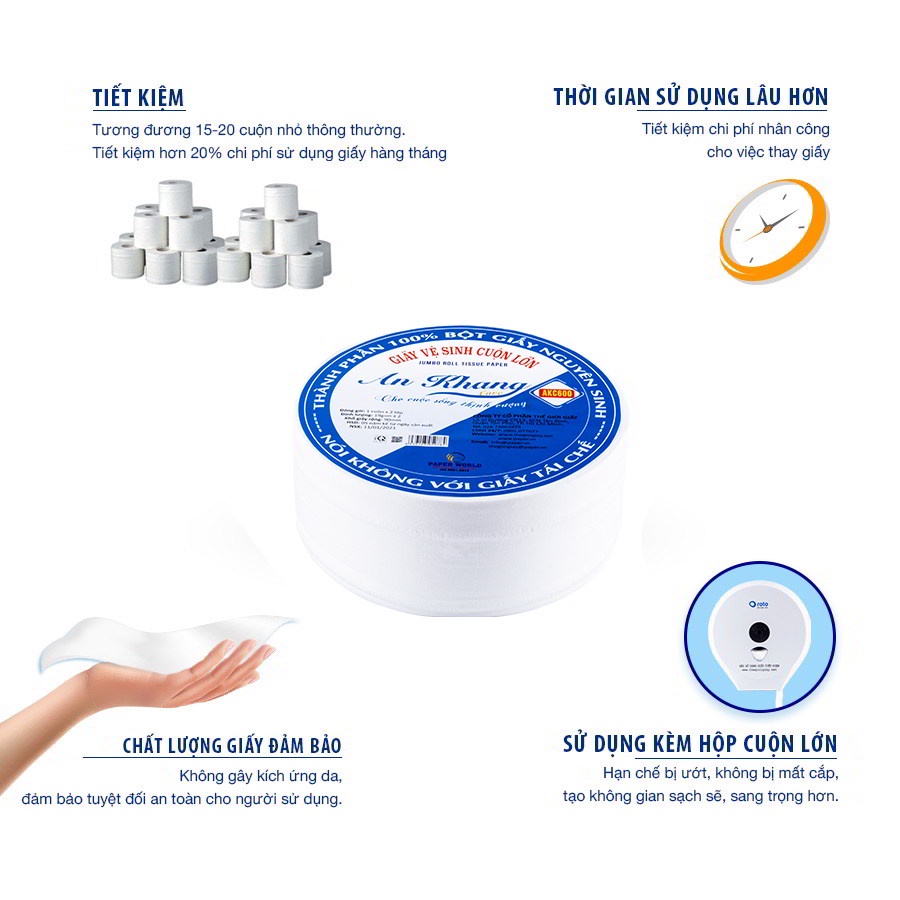 GIẤY VỆ SINH CUỘN LỚN AN KHANG CARO/AKC600
