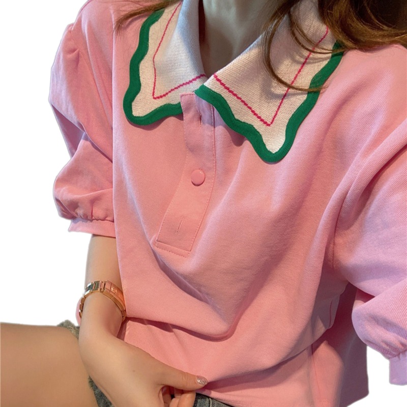 Áo Croptop Tay Lỡ Dáng Rộng Cài Nút Màu Sắc Ngọt Ngào Xinh Xắn Cho Nữ