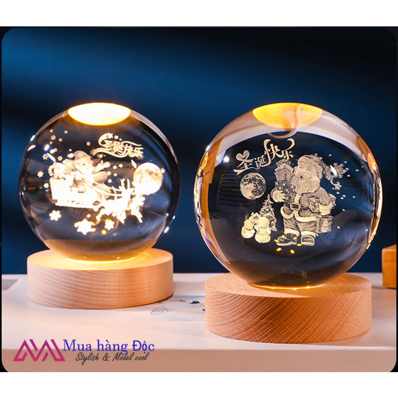 Bộ Quà Tặng Giáng Sinh 2023 Quả Cầu Pha Lê 3D LED Ông Già Noen Mẫu 4